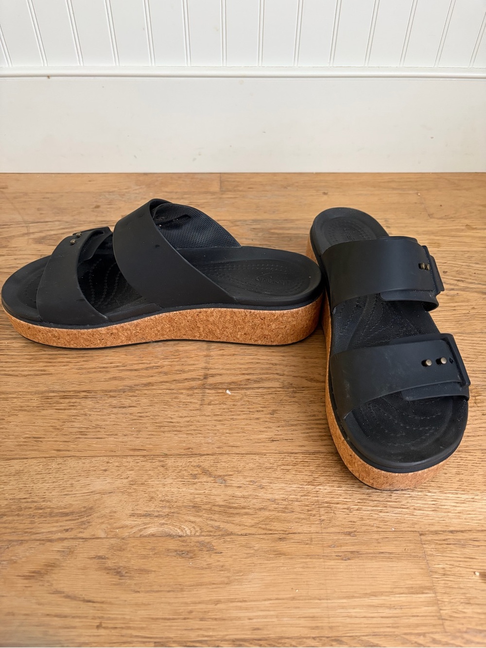 CROCS Black Slide Sandals with Cork Platform